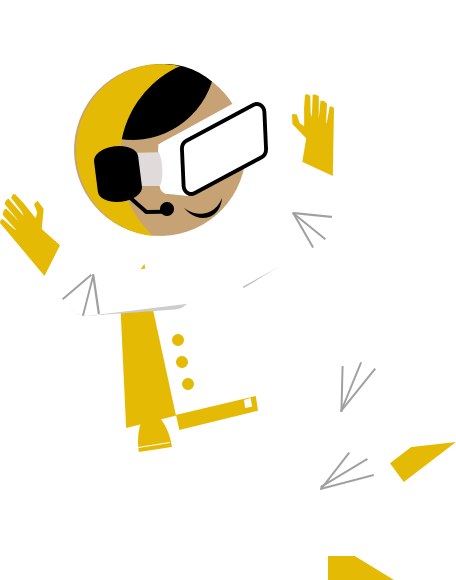 floating astronaut wearing a virtual reality headset
