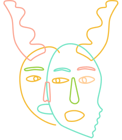 a stylized and colorfully patterned mask
